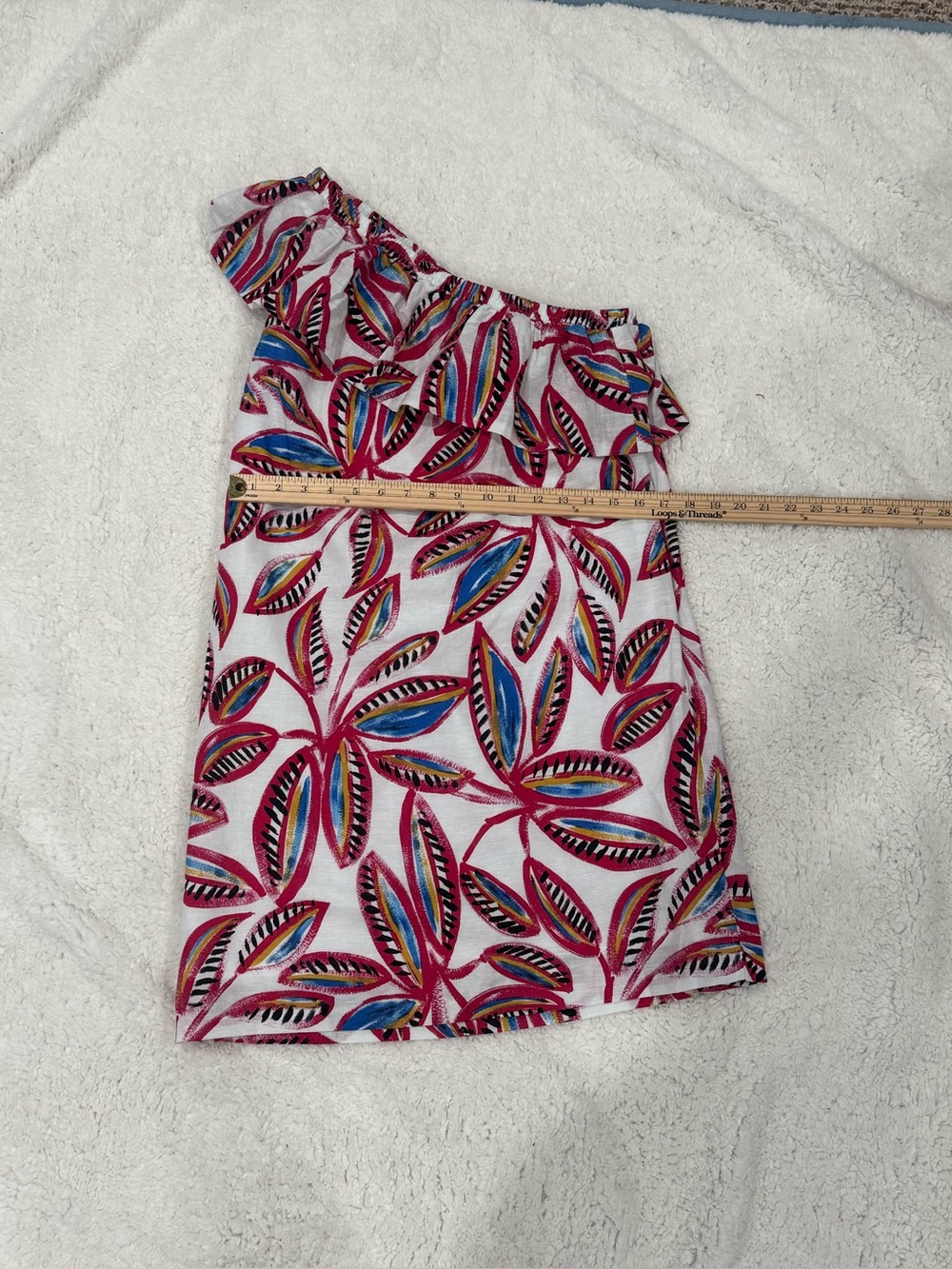 J. Crew One-Shoulder Leaf-Print Shift Dress in Pink & Blue Size Small NWT - Picture 4 of 10